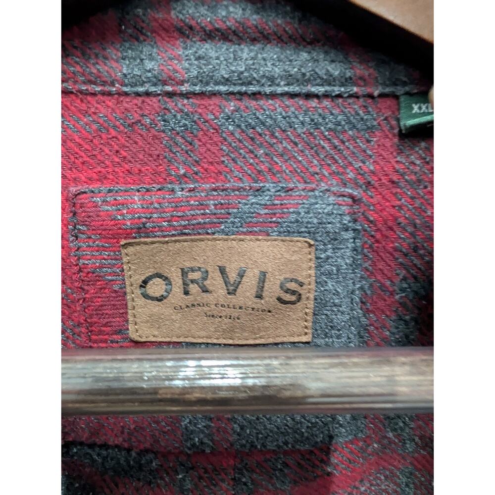 Orvis Red Gray Plaid HEAVY Premium Flannel Shirt/Shacket Long Sleeve XXL Pockets - Picture 4 of 9